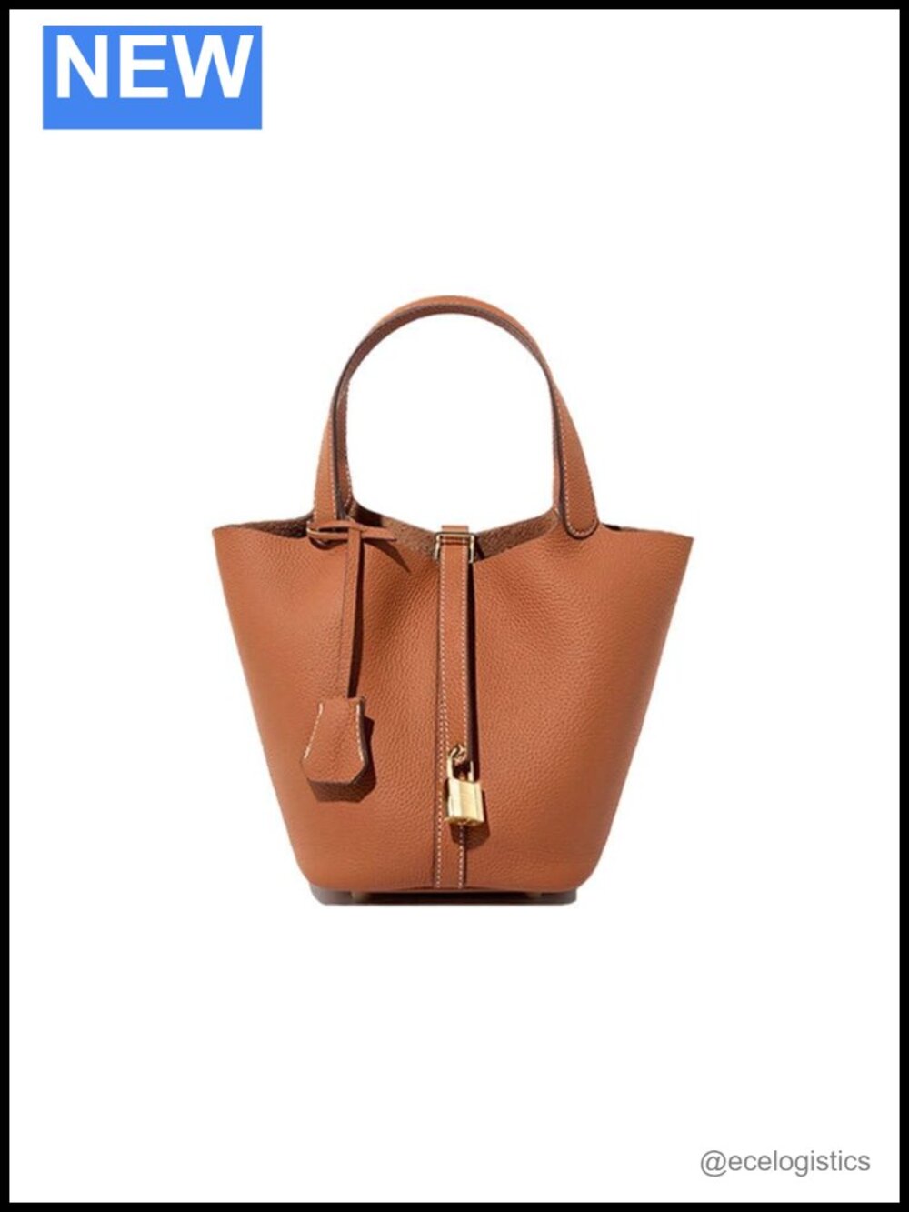 Vegan Leather Bucket Handbag with Gold Hardware - Small Crossbody Shoulder Bag